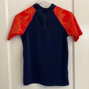 Lands’ End Boys Quarter Zip Rashguard Blue and Orange Swim Shirt
